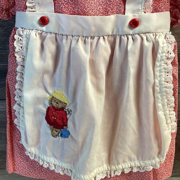 Youngland Infant Girl’s Paddington Bear Smock Dress Size 7 Red & White Vintage - Picture 3 of 14